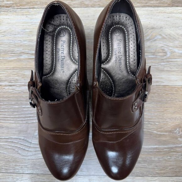 Pierre Dumas Brown Leather Buckle Accent Bootie Women's Size 8.5 - Picture 2 of 6